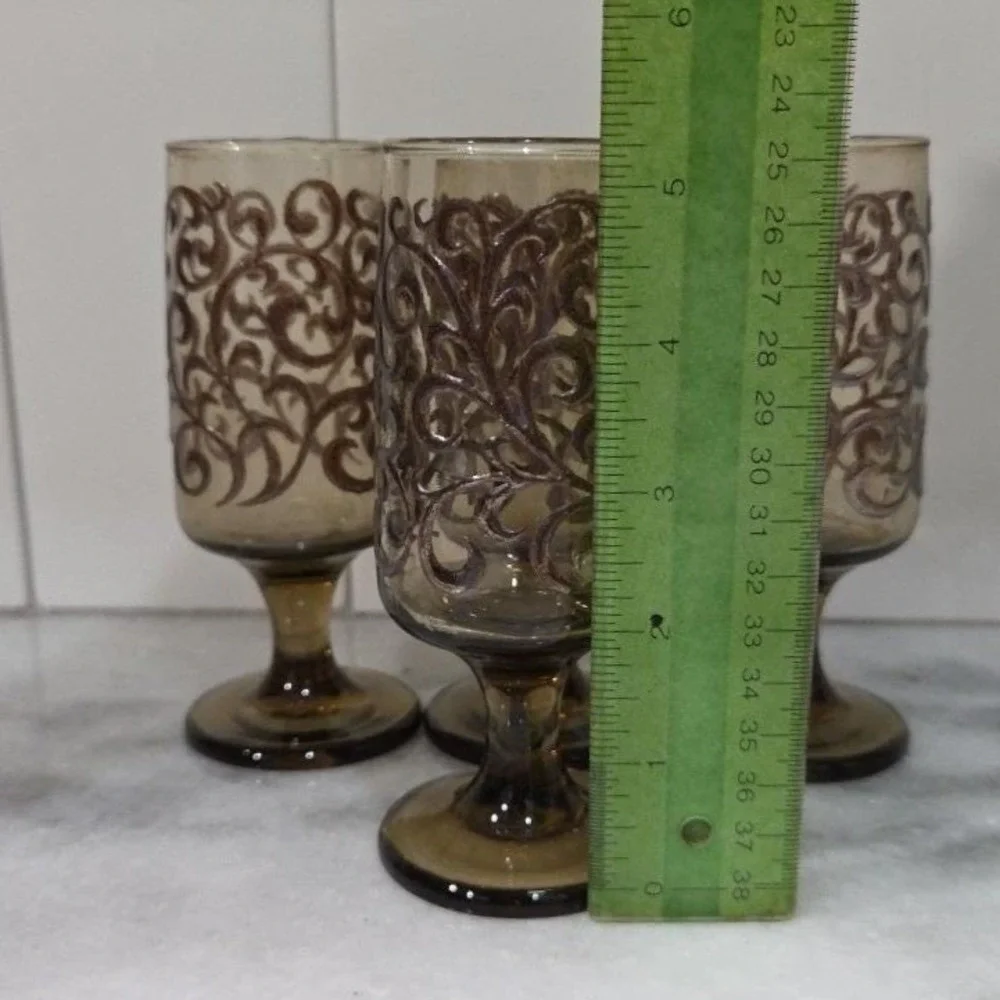 Libbey Prado Tawny Brown Juice Glasses, Set of 4, Vintage‎ Footed Stemware
